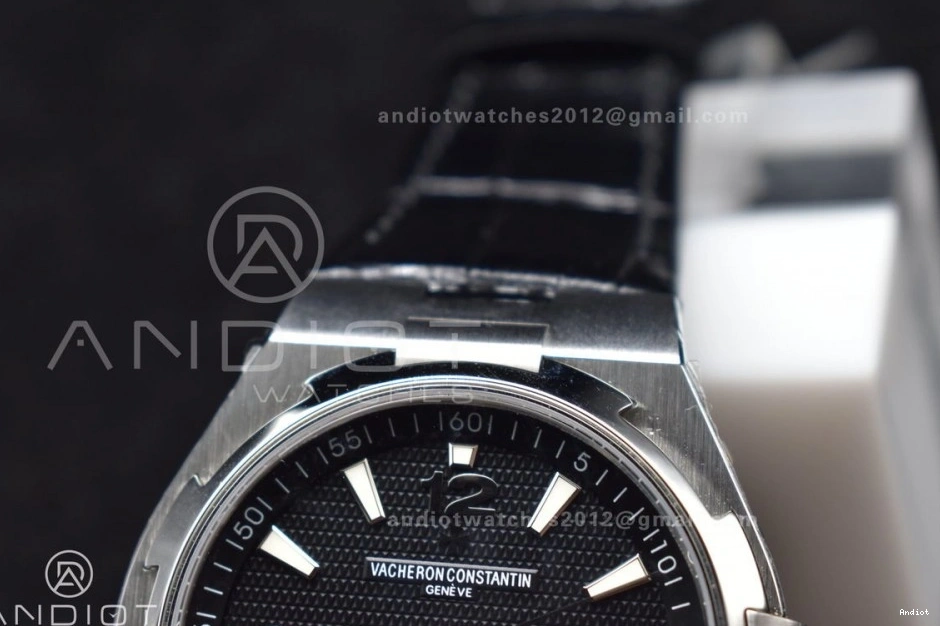 Rubber Overseas Strap Black on SS Black Dial 8F Maker 0317